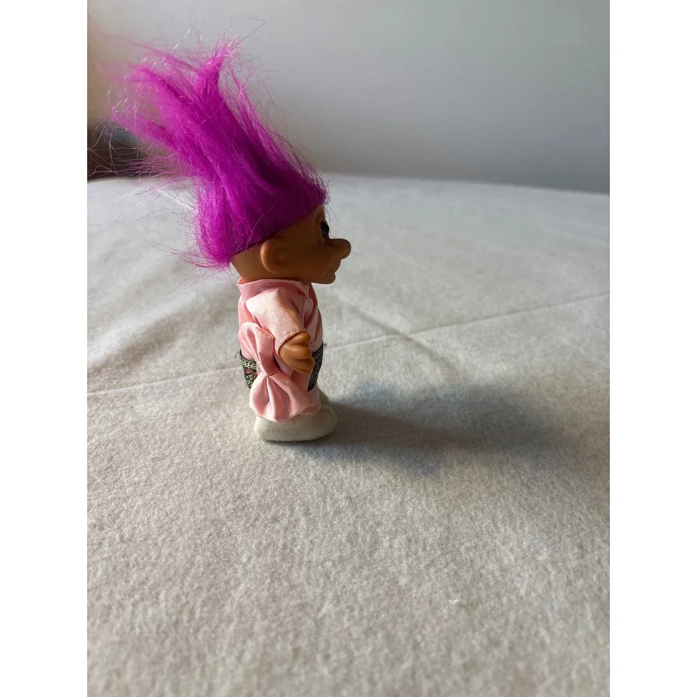 Vintage Troll Doll Purple Hair Pink Robe Collectible Toy